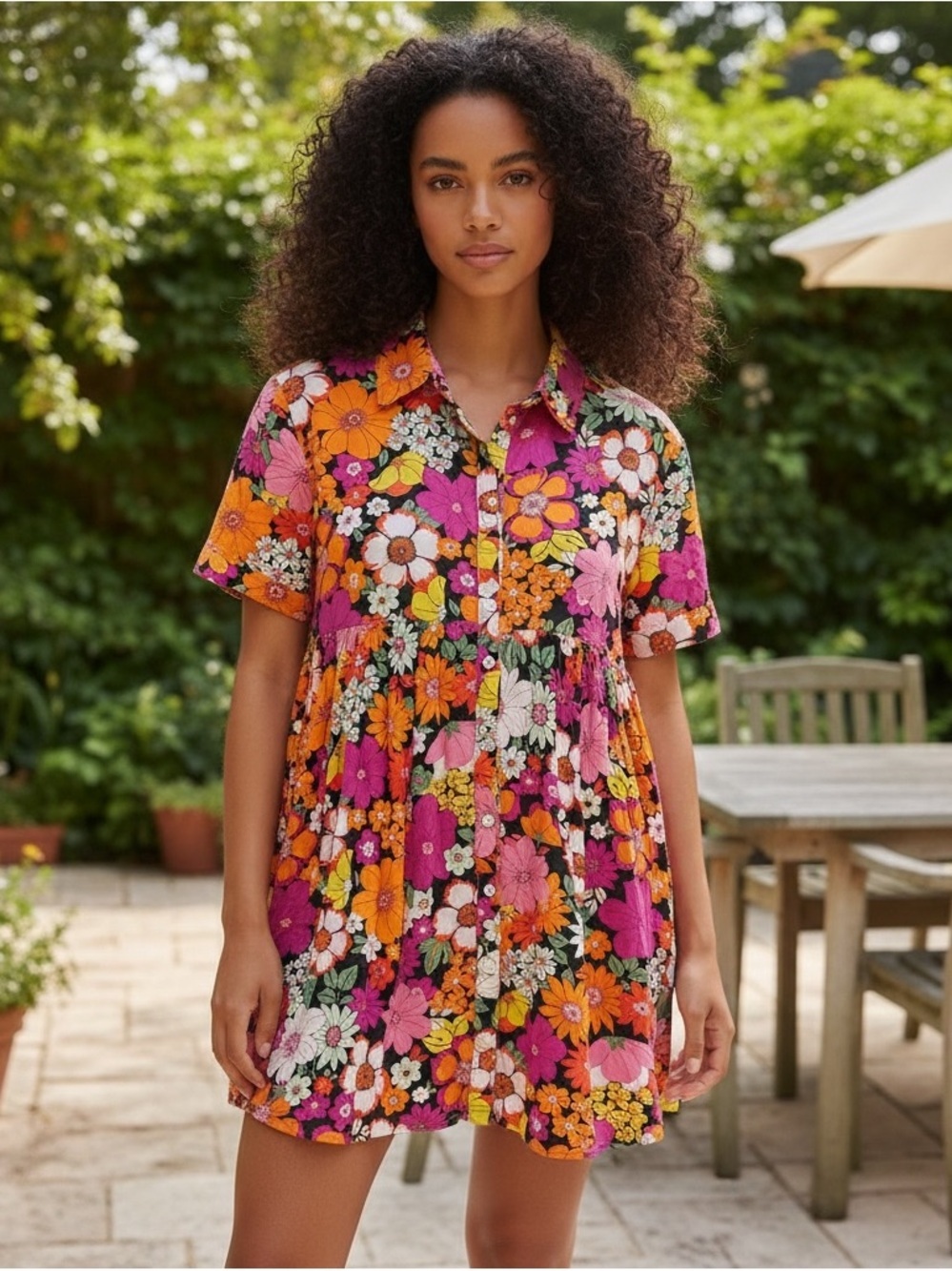 Entro Floral Button-Front Mini Dress
